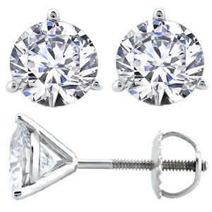 14KWG 0.47CT H/SI1 ROUND BRILLIANT 3-PRONG DIAMOND STUD EARRINGS WITH THREADED POSTS/BACKS