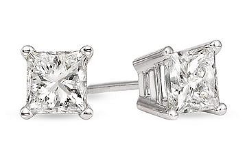 14K WG 0.95CT I/SI2 PRINCESS CUT DIAMOND STUD EARRINGS W/ THREADED POSTS & SCREW BACKS 14K WG 0.95CT I/SI2 PRINCESS CUT DIAMOND STUD EARRINGS W/ THREADED POSTS & SCREW BACKS