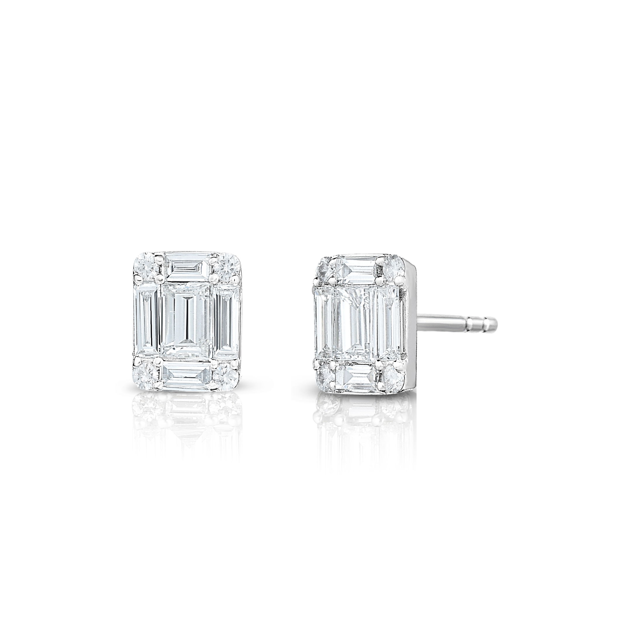 14K WG 10 BAG & 8 RD DIA'S 0.32CT CLUSTER STUD EARRINGS 14K WG 10 BAG & 8 RD DIA'S 0.32CT CLUSTER STUD EARRINGS
