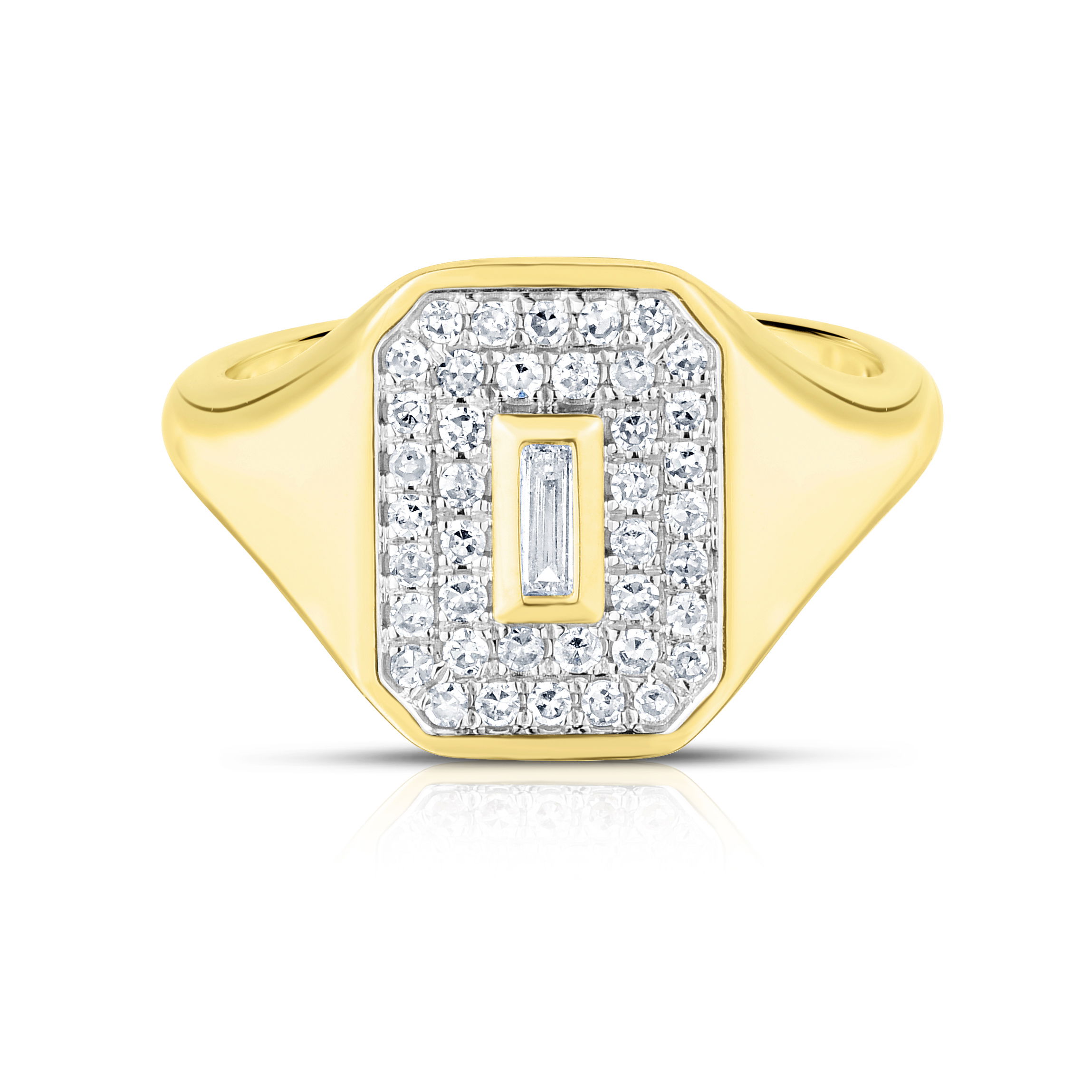 14KYG 41 DIAMONDS 0.22CT PAVE EMERALD CUT SIGNET PINKIE RING 14KYG 41 DIAMONDS 0.22CT PAVE EMERALD CUT SIGNET PINKIE RING