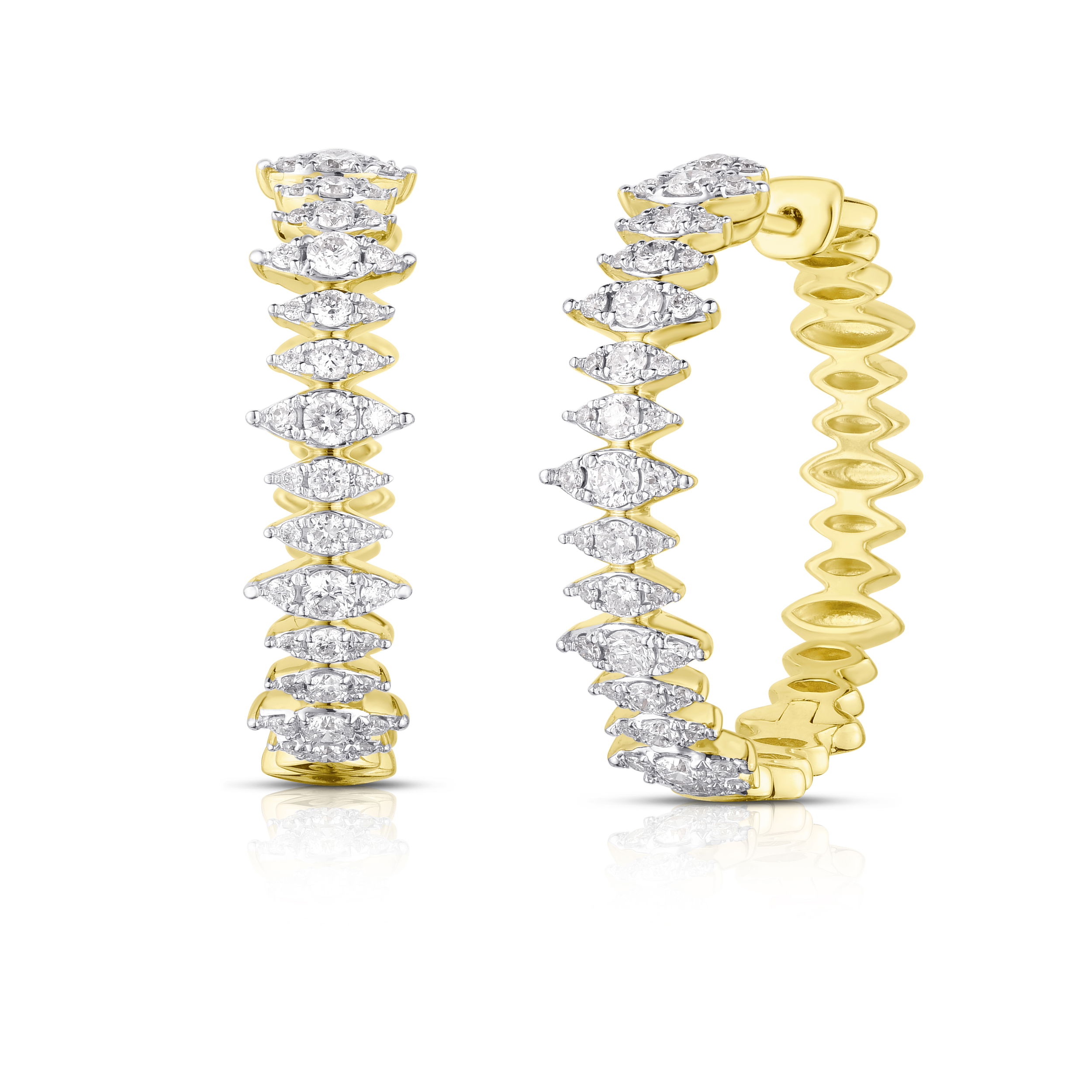 14KYG 90 BR DIAMONDS 1.05CT MARQUISE ILLUSION 1" HOOP EARRINGS