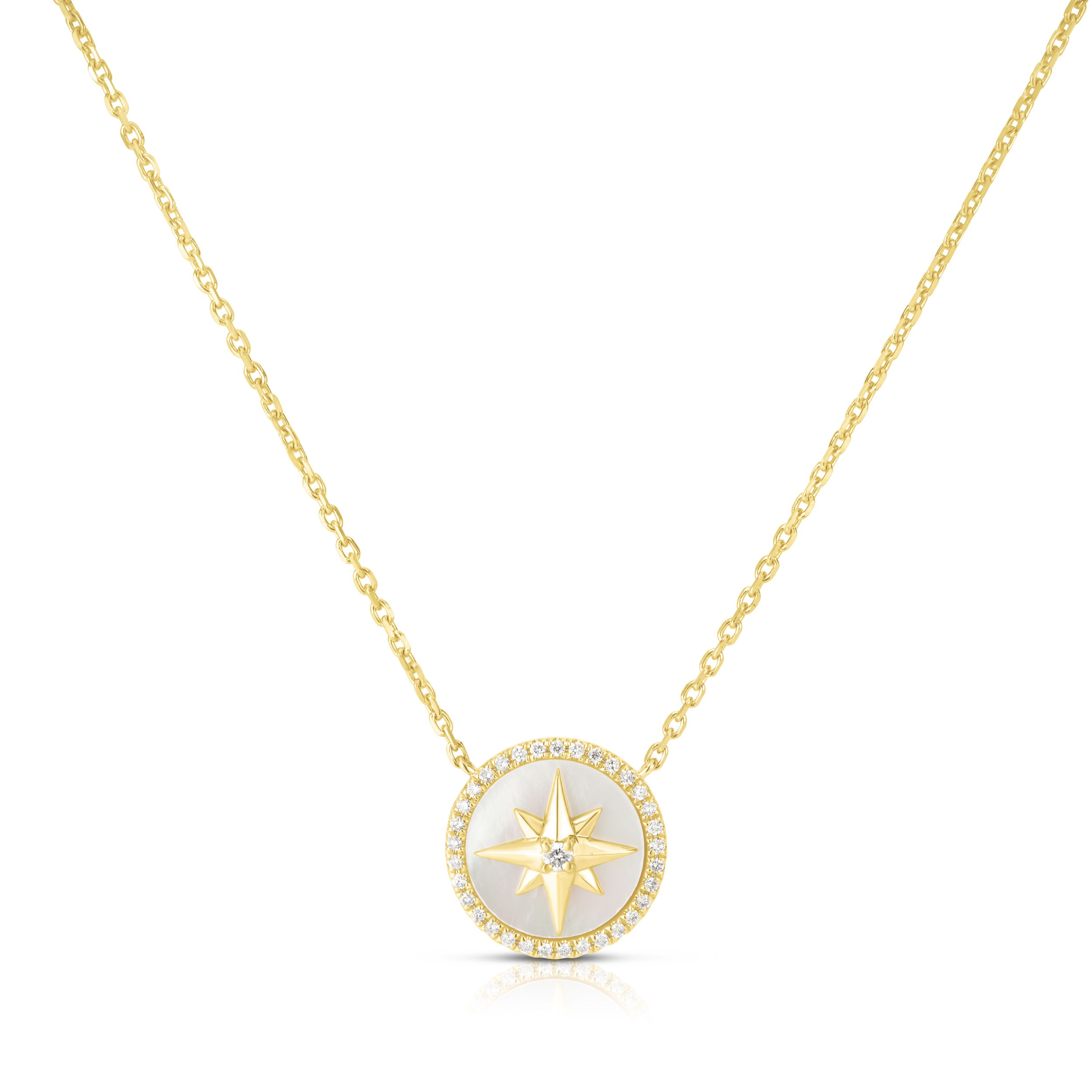 14KYG 34 BR DIAMONDS 0.14CT MOTHER OF PEARL STAR MEDALLION NECKLACE 18" 14KYG 34 BR DIAMONDS 0.14CT MOTHER OF PEARL STAR MEDALLION NECKLACE 18"