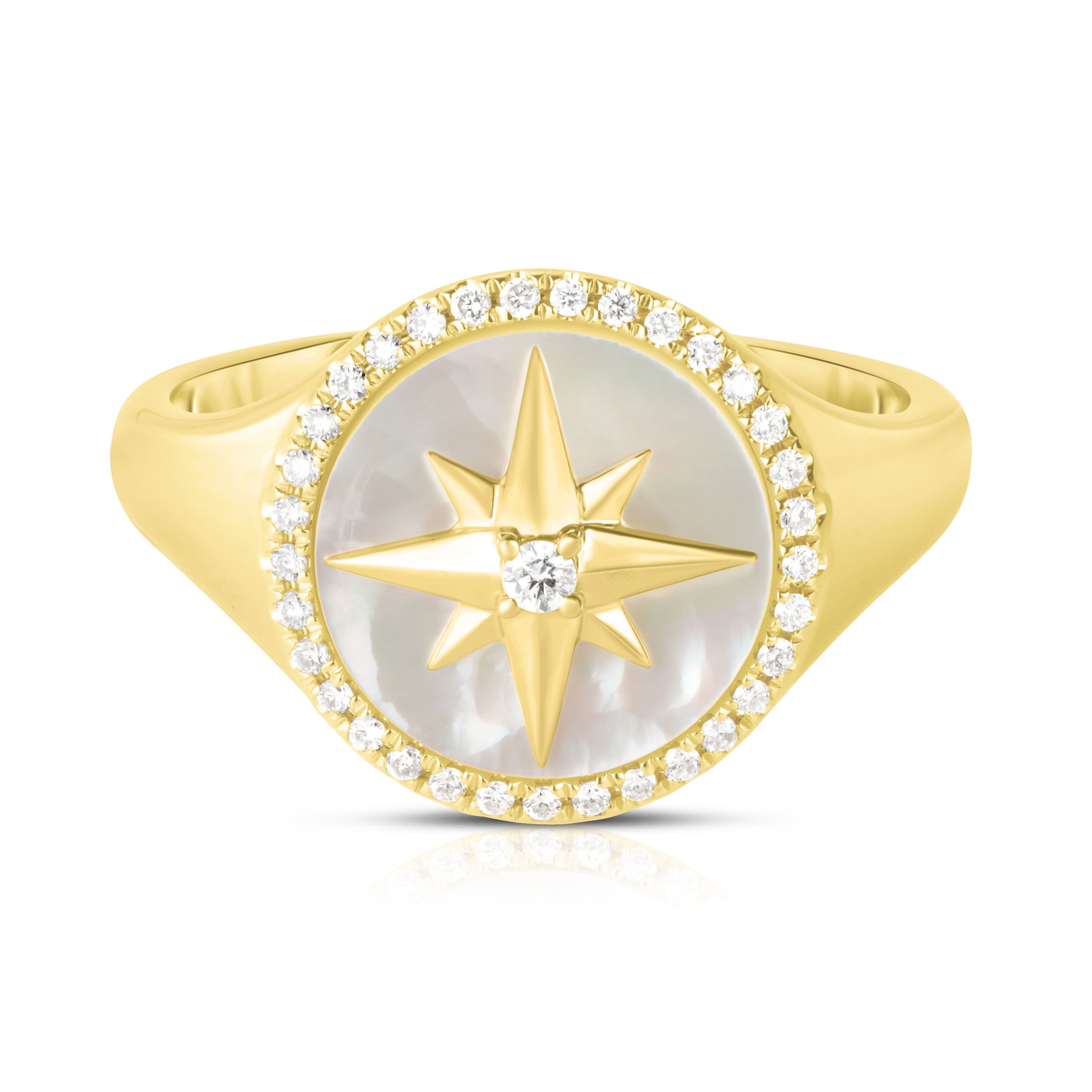 14K YG 34 DIA'S 0.14CT MOTHER OF PEARL STAR SIGNET RING