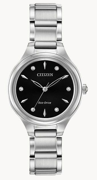 LADIES CLASSIC CONTEMPORARY ECO-DRIVE W/ BLACK DIAL & STAINLESS BRACELET