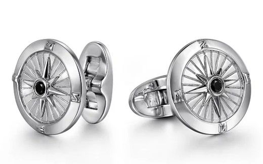 Sterling Silver Compass Cufflinks with Black Spinel Stone Sterling Silver Compass Cufflinks with Black Spinel Stone