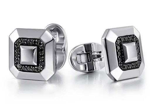 925 Sterling Silver Square Cufflinks with Black Spinel 925 Sterling Silver Square Cufflinks with Black Spinel