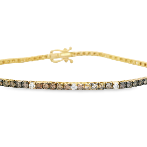 14K YG 74 RD CHAMPAGNE DIA'S 3.35CTW TENNIS BRACELET