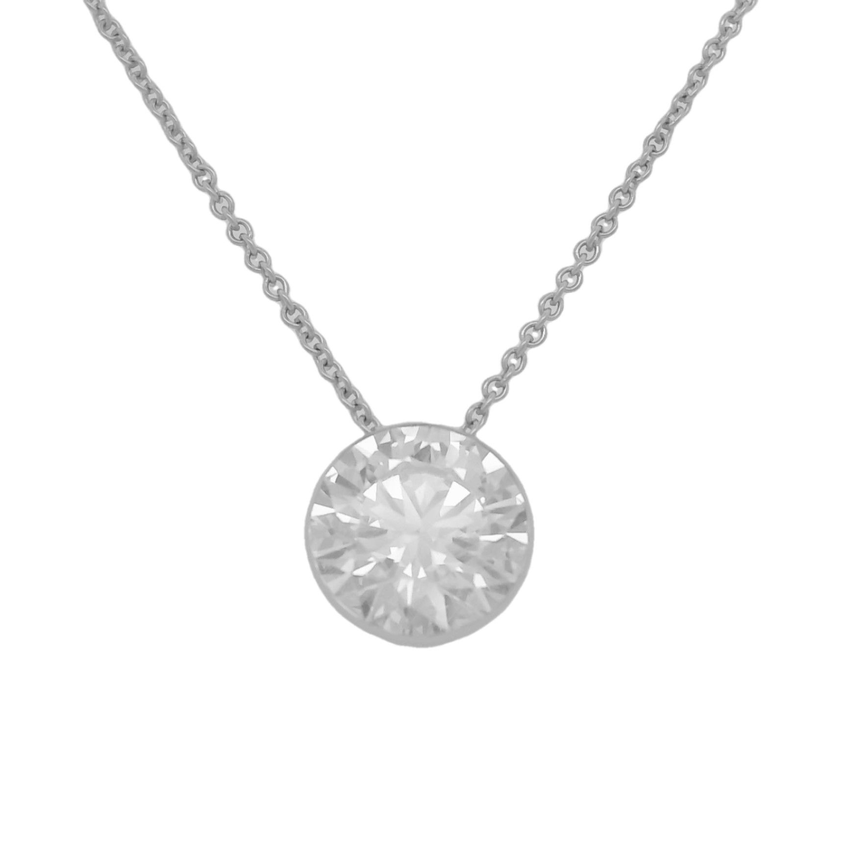 14KWG 1.00CT ROUND BRILLIANT LAB GROWN DIAMOND INVISIBLE BEZEL SET DROP PENDANT W/18" CABLE CHAIN
