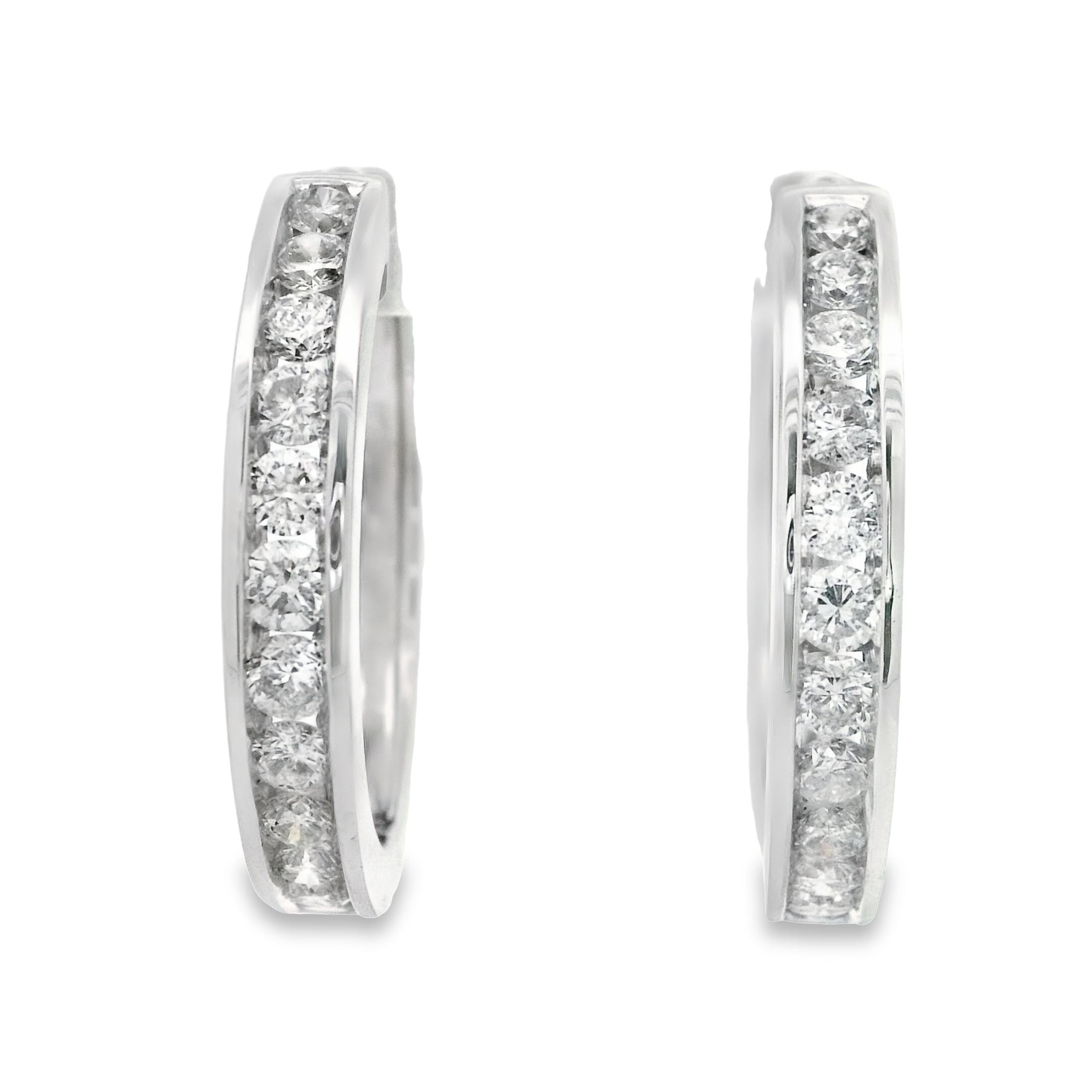 14KWG 24 BR DIAMONDS 1.95CT CHANNEL SET POLISHED HOOP EARRINGS