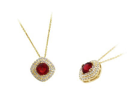 14KYG 0.60CT RUBY & 46 BR DIAMONDS 0.12CT DOUBLE HALO PENDANT W/16" CABLE CHAIN 14KYG 0.60CT RUBY & 46 BR DIAMONDS 0.12CT DOUBLE HALO PENDANT W/16" CABLE CHAIN