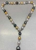18KWG 31 TRI-COLOR 12.7-16.7MM SOUTH SEA PEARLS & DIAMOND CUT BEADS 18" LARIAT W/37 BR DIAMONDS 0.23CT ACCENTED CLASP