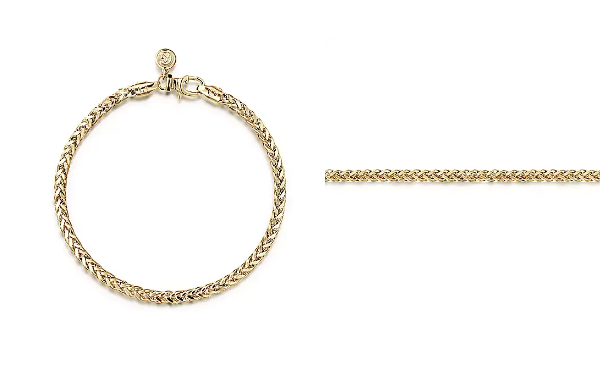 14KYG 3.2MM MEN'S 8" WHEAT CHAIN BRACELET