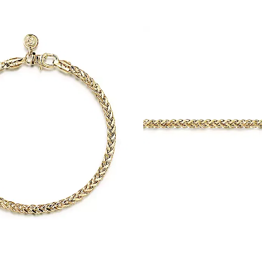 14KYG 3.2MM MEN'S 8" WHEAT CHAIN BRACELET