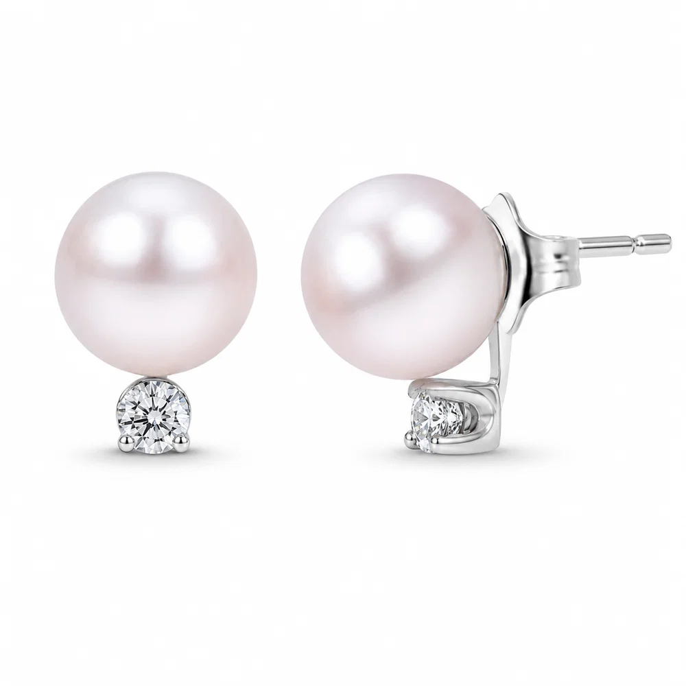 14K White Gold Akoya Pearl Stud Earrings