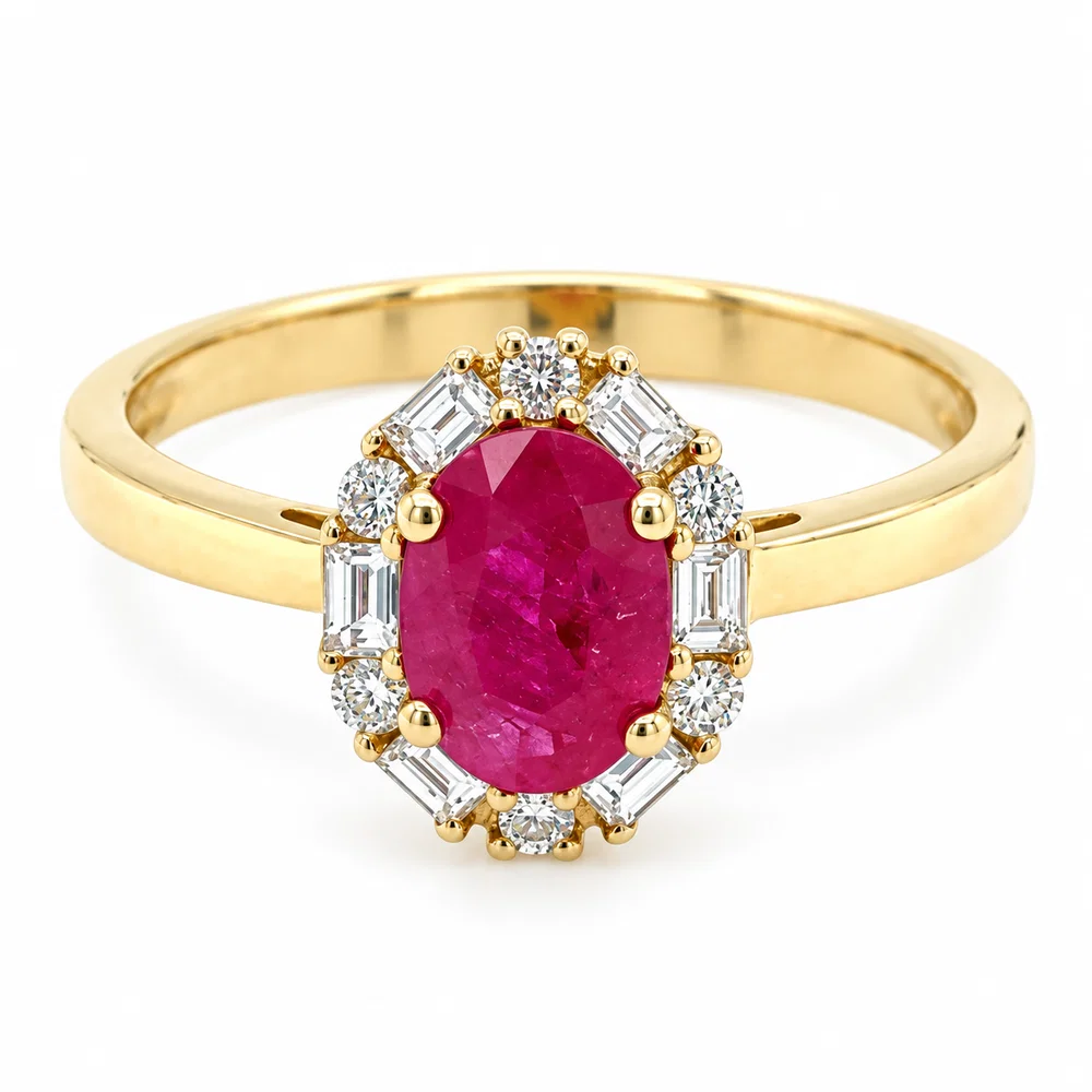 Ruby and diamond fine jewelry ring in yellow gold
