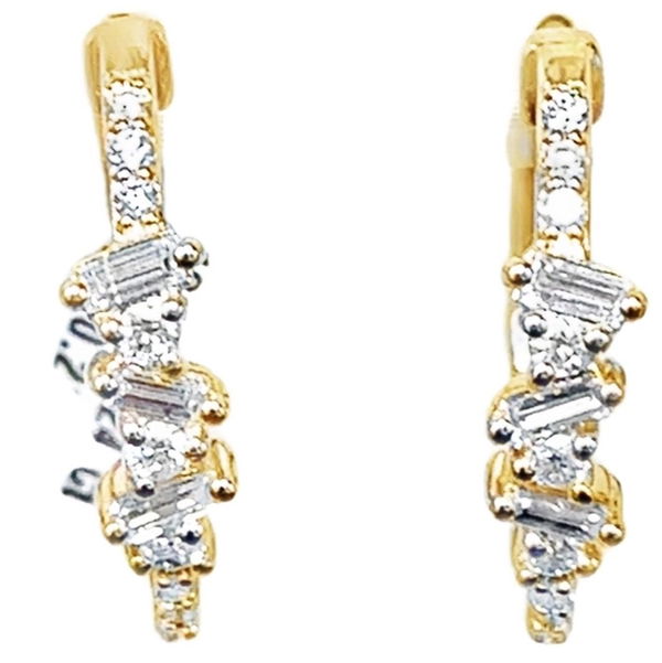 Closeup photo of 14KYG 6 BAGUETTES 0.21CT & 18 BR DIAMONDS 0.24CT HOOP EARRINGS