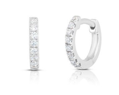 14KWG 9MM 16 BR DIAMONDS 0.16CT HUGGIE HOOP EARRINGS