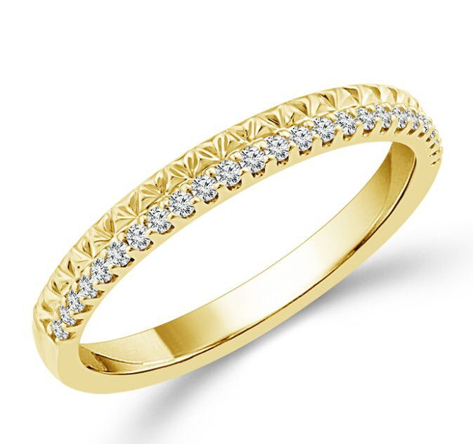 14KYG 25 BR DIAMONDS 0.13CT TEXTURED STACKABLE BAND 14KYG 25 BR DIAMONDS 0.13CT TEXTURED STACKABLE BAND