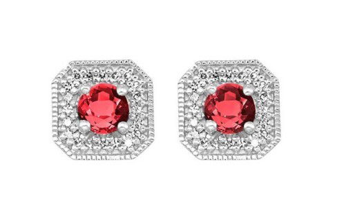 10KWG 2 GARNET 0.625CT & 44 BR DIAMONDS 0.10CT "JANUARY" BIRTHSTONE HALO STUD EARRINGS