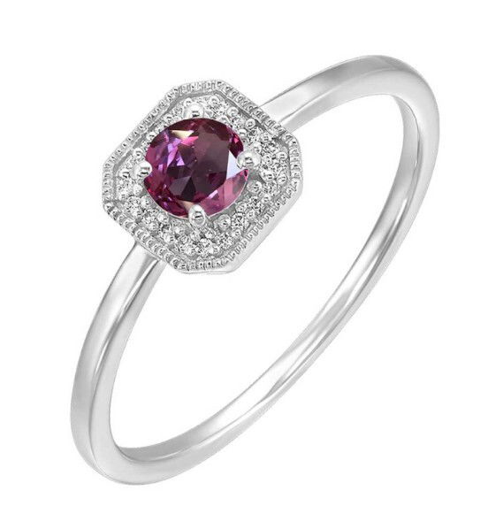 10KW 0.33CT SYN. ALEXANDRITE & 24 BR DIAMONDS 0.08CT "JUNE" BIRTHSTONE HALO RING