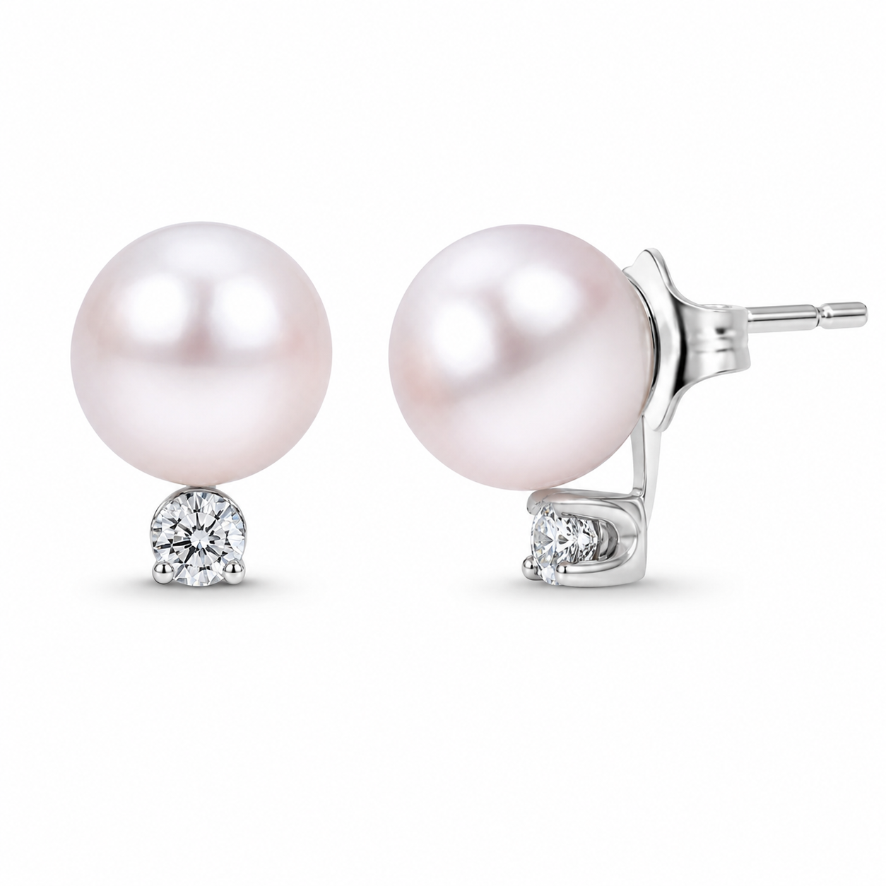 Cultured Akoya pearl studs with diamond accents
