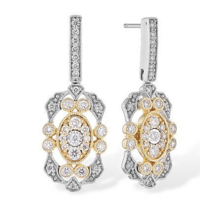 14KWG/YG 60 BR DIAMONDS 0.37CT VINTAGE INSPIRED DANGLE EARRINGS 14KWG/YG 60 BR DIAMONDS 0.37CT VINTAGE INSPIRED DANGLE EARRINGS