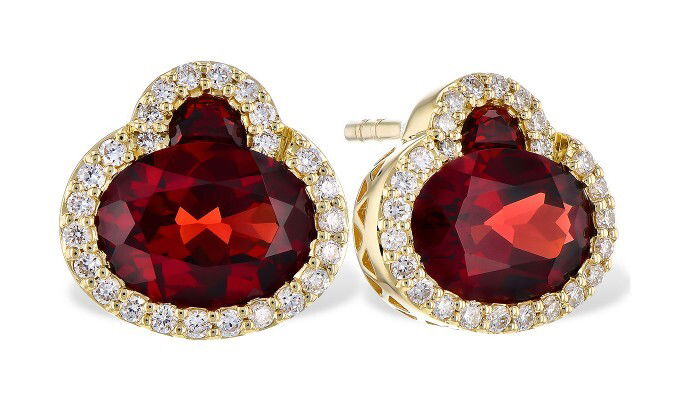 14KYG 4 GARNETS 2.85CT & 50 BR DIAMONDS 0.21CT HALO STUD EARRINGS 14KYG 4 GARNETS 2.85CT & 50 BR DIAMONDS 0.21CT HALO STUD EARRINGS