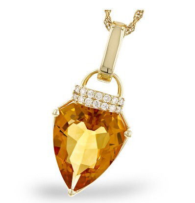 14KYG 14 BR DIAMONDS 0.06CT & 3.12CT CITRINE PENDANT W/18" ROPE CHAIN