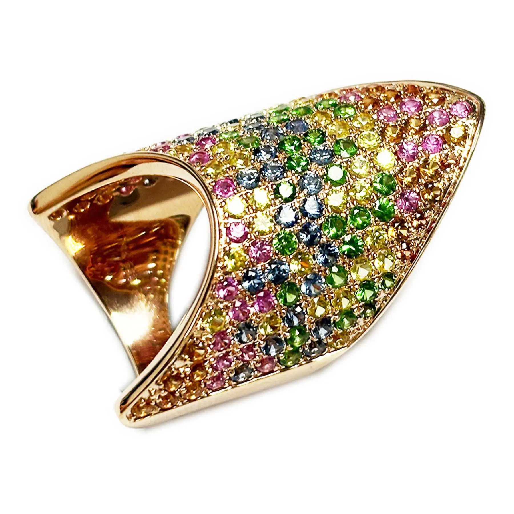 14KRG 157 MULTI-COLOR SAPPHIRES & TSAVORITE GARNETS 4.81CTW WIDE "HANKERCHIEF" FASHION RING ***LIMITED EDITION***