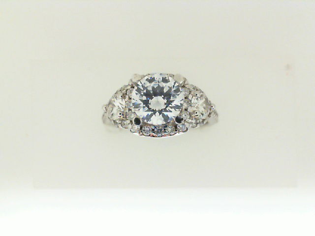 14KT WG 2 BR DIA 0.44CTW & 42 BR DIA'S 0.50CTW CUSHION HALO SEMI-MOUNT