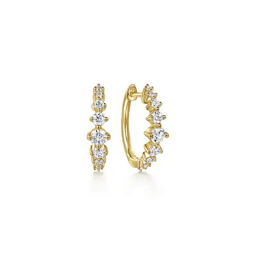14KYG 18 ROUND DIAMONDS 0.52CTW GRADUATING DIAMOND HUGGIE HOOP EARRINGS