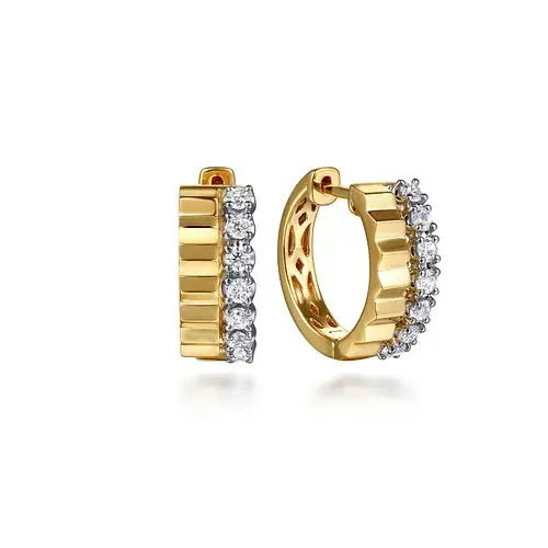 14K YG/WG 14BR DIA'S 0.35CTW HUGGIE HOOP EARRINGS -S2069400 14K YG/WG 14BR DIA'S 0.35CTW HUGGIE HOOP EARRINGS