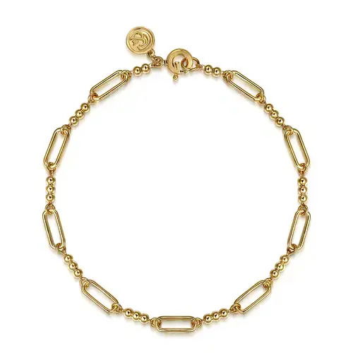 14K YELLOW GOLD BUJUKAN BEADS LINK CHAIN BRACELET- 7