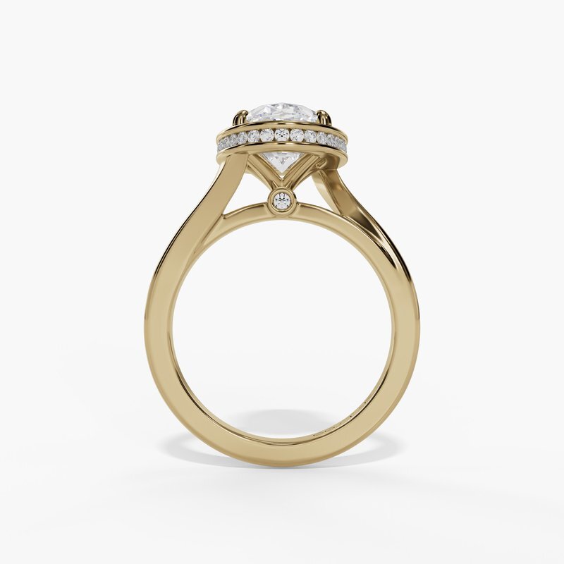 14K YG 31 BR DIA'S 0.20CTW BEZEL SET OVAL BYPASS SOLITAIRE SEMI-MOUNT W/ ACCENTED HEAD 14K YG 31 BR DIA'S 0.20CTW BEZEL SET OVAL BYPASS SOLITAIRE SEMI-MOUNT W/ ACCENTED HEAD