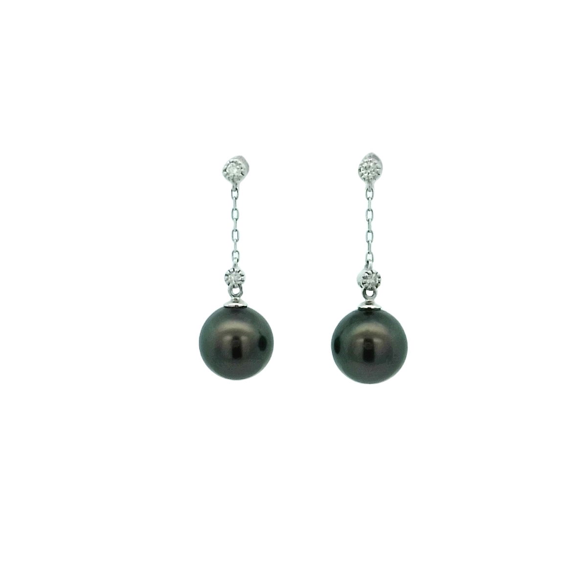 18KWG 9.5-9.6MM TAHI PRL & 4 DIA'S 0.12CT FASHION DANGLE EARRINGS 18KWG 9.5-9.6MM TAHI PRL & 4 DIA'S 0.12CT FASHION DANGLE EARRINGS