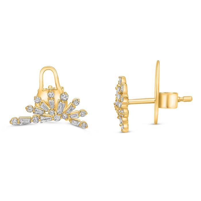 14KYG 24 BR DIA'S 0.21CT & 18 BG DIA'S 0.23CT "FAN" STYLE STUD EARRINGS 14KYG 24 BR DIA'S 0.21CT & 18 BG DIA'S 0.23CT "FAN" STYLE STUD EARRINGS