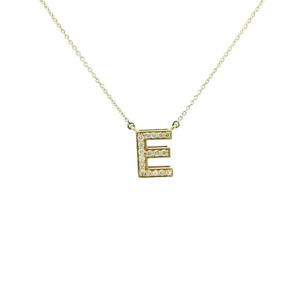 Closeup photo of 14KYG 17 BR LAB GROWN DIAMONDS 0.23CT 18" INITIAL "E" NECKLACE