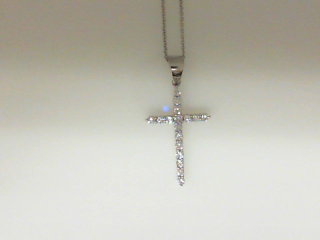 14KT WG 17 BR LG DIA 0.33CT CROSS PENDANT W/ ADJUSTABLE CHAIN 14KT WG 17 BR LG DIA 0.33CT CROSS PENDANT W/ ADJUSTABLE CHAIN