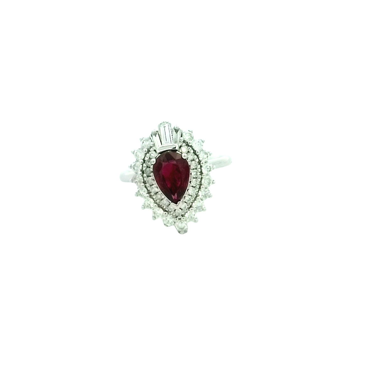 14KWG 1.25CT PS RUBY & 34 RD & 3 BAG DIA'S 0.75CTW HALO FASHION RING 14KWG 1.25CT PS RUBY & 34 RD & 3 BAG DIA'S 0.75CTW HALO FASHION RING