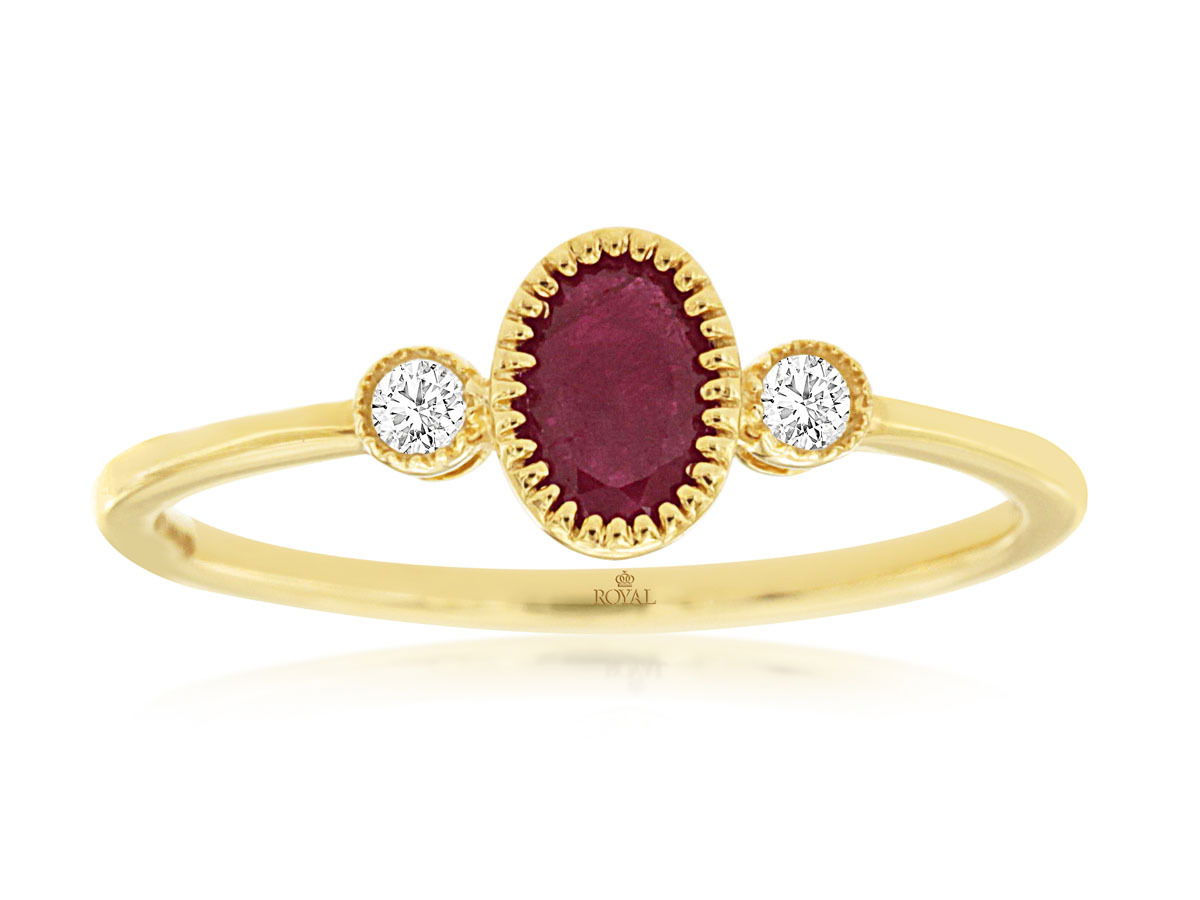 14KYG 0.55CT RUBY & 2 DIA'S 0.06CTW 3-STONE FASHION RING 14KYG 0.55CT RUBY & 2 DIA'S 0.06CTW 3-STONE FASHION RING