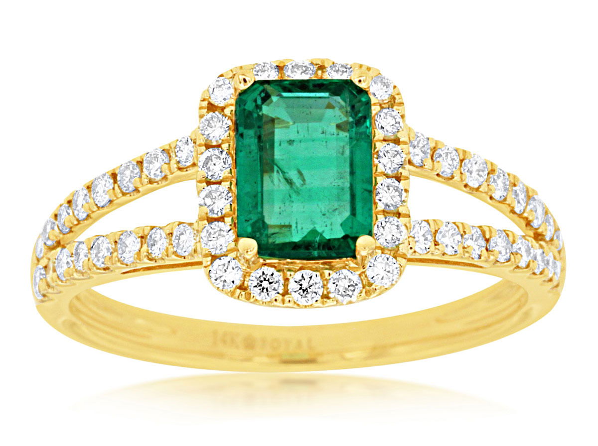 14KYG 1.00CT EMERALD & 50 DIA'S 0.45CTW SPLIT-SHANK HALO FASHION RING 14KYG 1.00CT EMERALD & 50 DIA'S 0.45CTW SPLIT-SHANK HALO FASHION RING