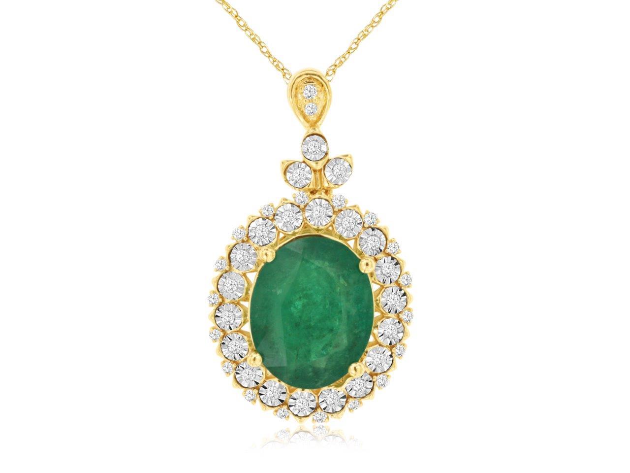 14KYG 4.75CT EMERALD & 41 DIA'S 0.25CTW ILLUSION SET HALO FASHION PEND W/ 18" CHAIN 14KYG 4.75CT EMERALD & 41 DIA'S 0.25CTW ILLUSION SET HALO FASHION PEND W/ 18" CHAIN