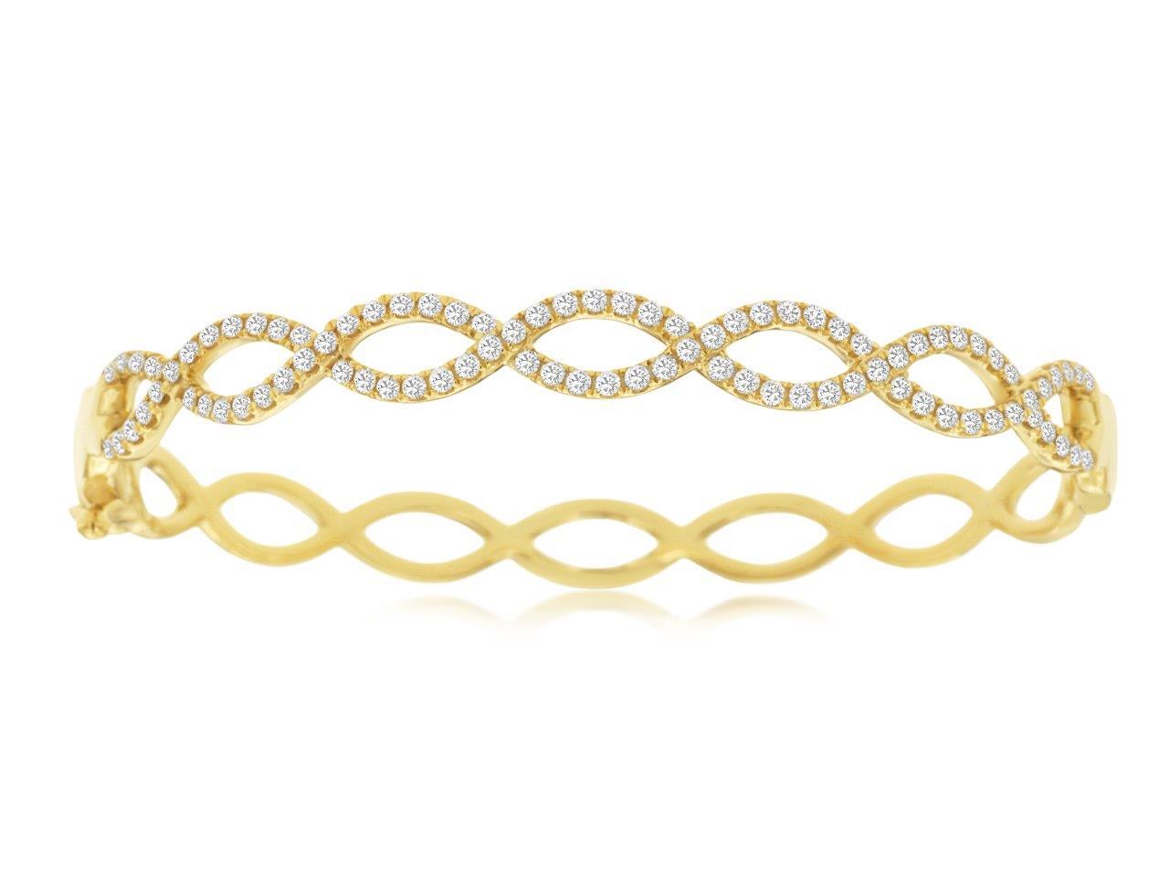 14KYG 91 DIA'S 1.10CTW CROSS OVER LOCKING BANGLE BRACELET