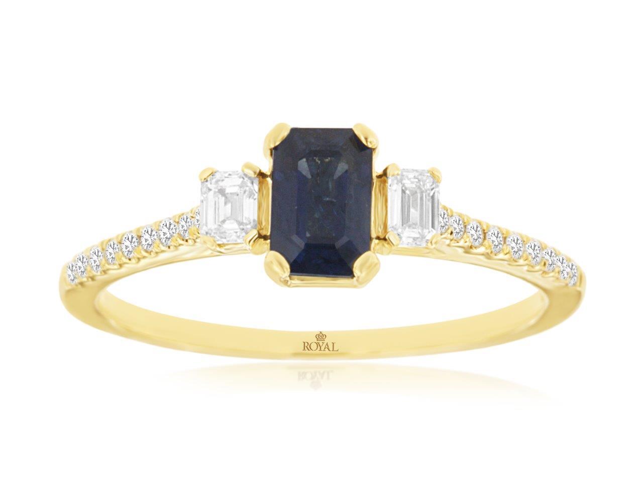14KYG 0.70CT SAPH & 18 RD 2 BAG DIA'S 0.28CTW 3-STONE FASHION RING 14KYG 0.70CT SAPH & 18 RD 2 BAG DIA'S 0.28CTW 3-STONE FASHION RING