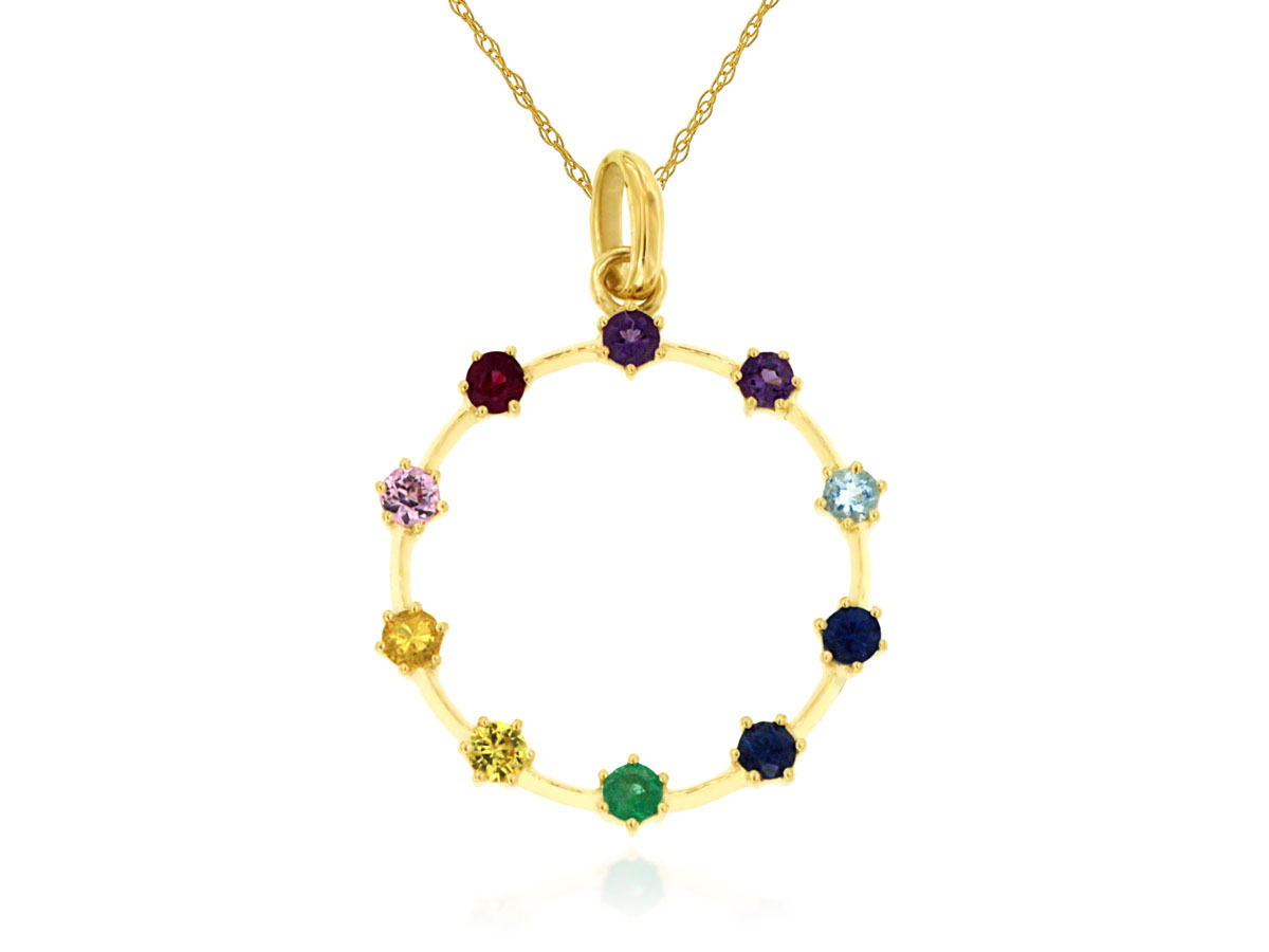 14KYG 10 MULTI-COLOR SAPH'S 0.20CTW FASHION CIRCLE PENDANT W/ 18" CHAIN
