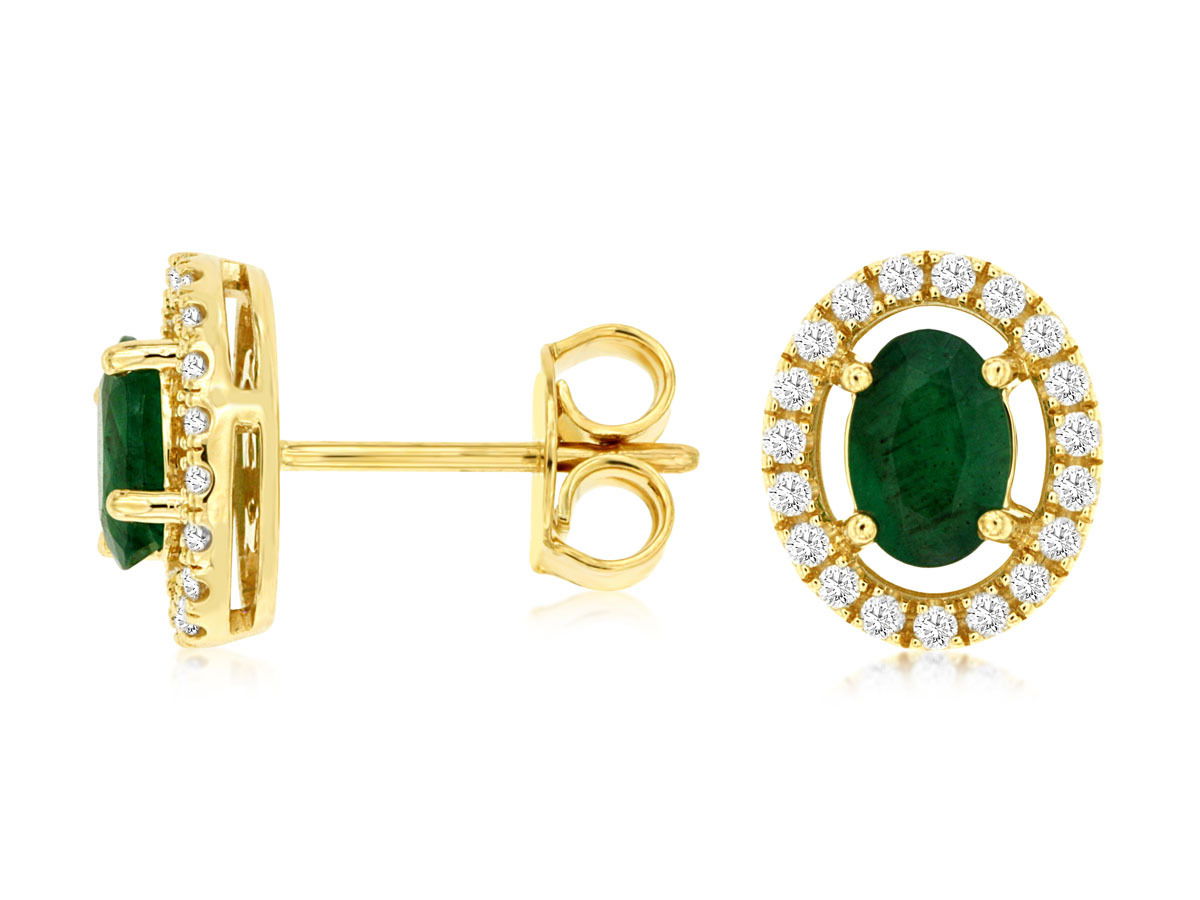 14KYG 0.88CTW EMD'S & 38 DIA'S 0.24CTW HALO STUD EARRINGS
