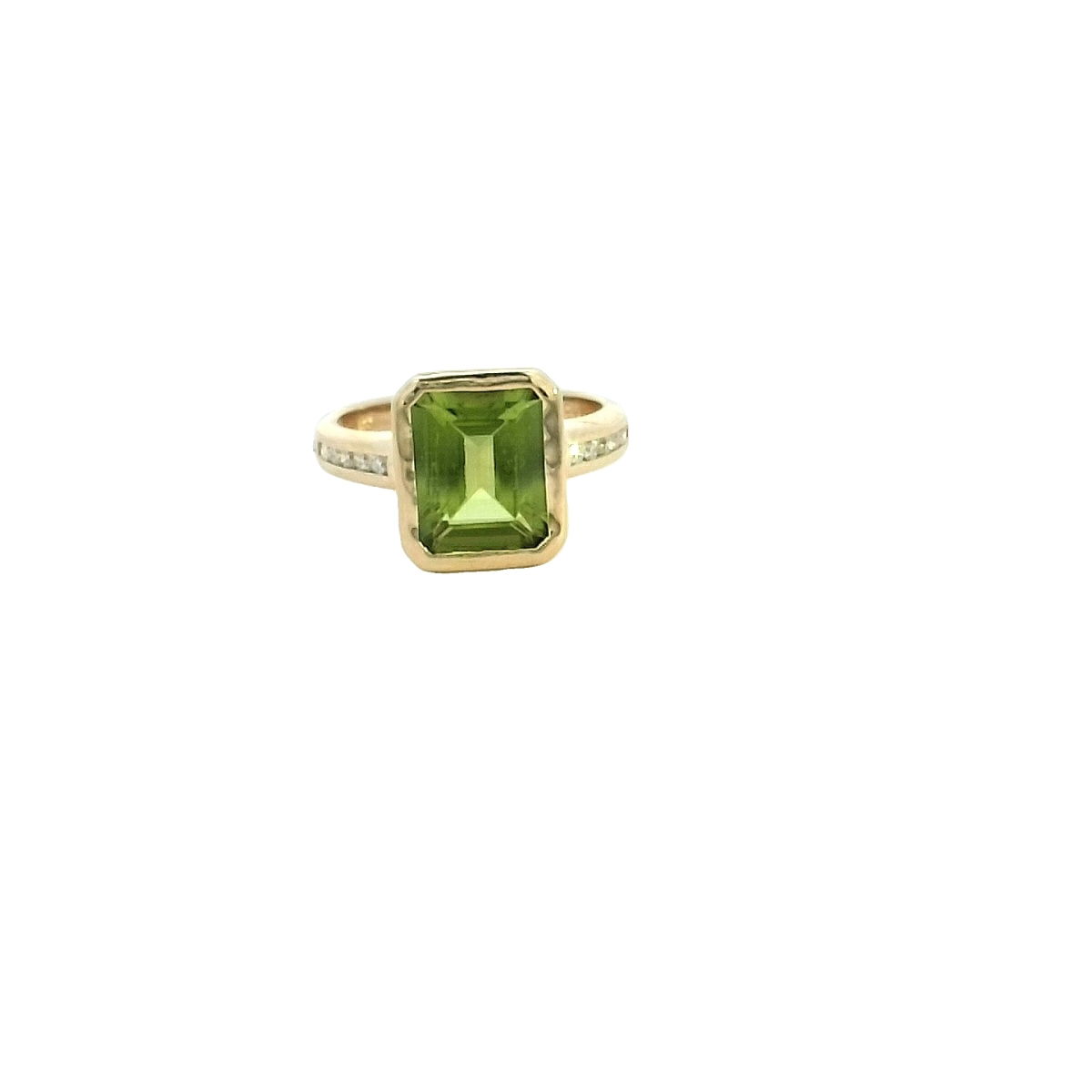 14KYG 3.00CT PERIDOT & 10 DIA'S 0.13CTW BEZEL/CHANNEL SET FASHION RING 14KYG 3.00CT PERIDOT & 10 DIA'S 0.13CTW BEZEL/CHANNEL SET FASHION RING