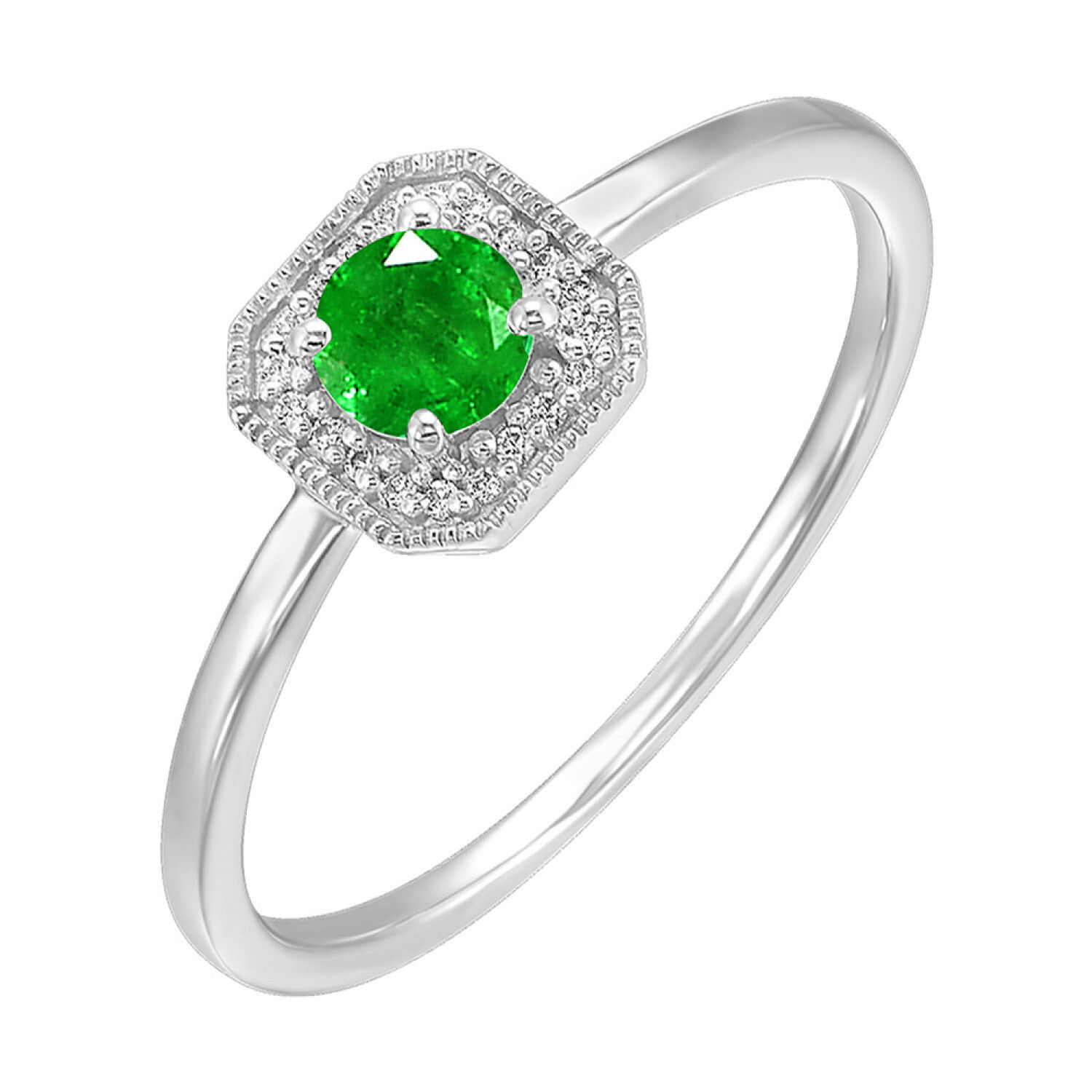 10KW 0.75CT EMERALD & 24 S/C DIAMONDS 0.08CT "MAY" BIRTHSTONE HALO RING