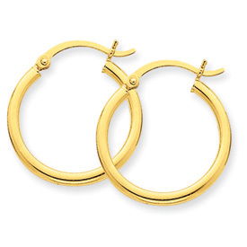 14KYG POLISHED 2x25MM TUBE HOOP EARRINGS