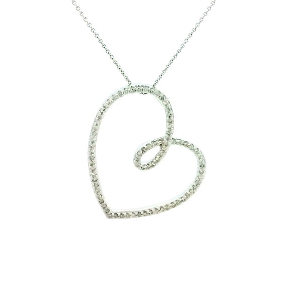 Closeup photo of 14KWG HEART PENDANT W/ 78 ROUND DIAMONDS 0.50TCW ON 20" CABLE LINK CHAIN